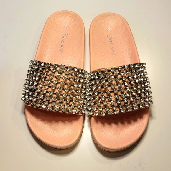 BRAND NEW HERSTYLE CHEERFUL RHINESTONES EMBELLISHMENTS SLIDES SANDAL - Picture 2 of 16